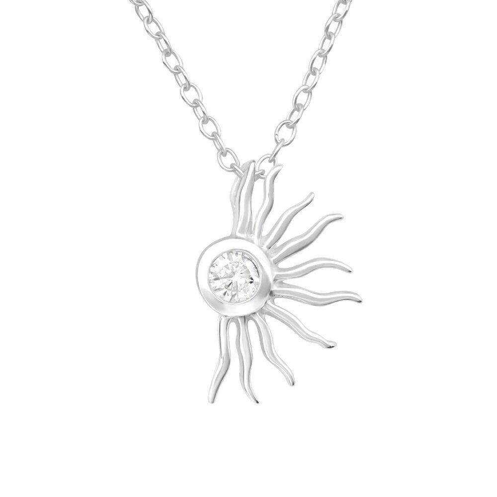 Sterling Silver Sunburst Necklace with Crystal Pendant – Elegant Nature Themed